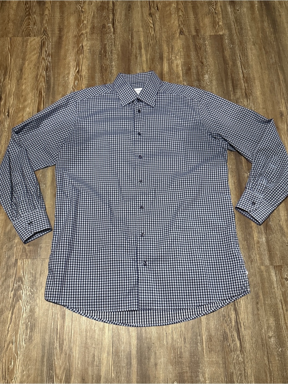 Eton Fine Twill Plaid Dress Shirt Men's 16.5 Designer Business Casual Contempora